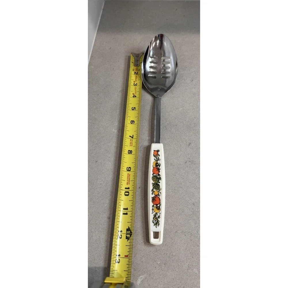 Vintage Ekco Slotted Serving Spoon Vegetable Design Handle Mushrooms MCM 12.25